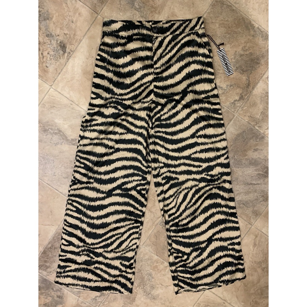NWT Haute Monde Pants Women's Size Large Black‎ White Wide Leg Satin